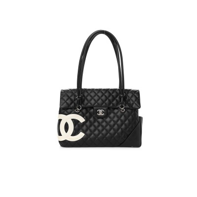 CHANEL CALFSKIN QUILTED LARGE CAMBON FLAP BLACK WHITE AS6339 (33*24*11cm)